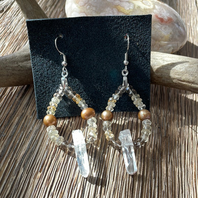 I am Safe & Protected: Smoky Quartz and pearl beaded earrings
