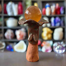 CLEARANCE Feminine sphere stand w/honey calcite sphere (Glazed Earthen Clay)