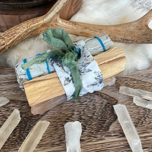 The Ultimate Reset: White sage smudge bundle + palo santo + selenite