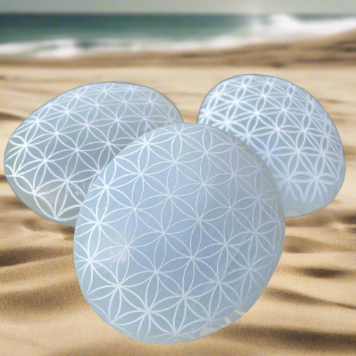 The Goddess’s Crystal: Flower of Life Selenite palm stone