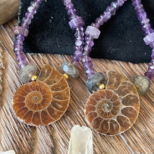 I am Peaceful: Amethyst and Ammonite beaded earrings