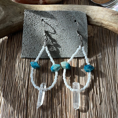 I am Calm: Blue Apatite and Quartz beaded earrings